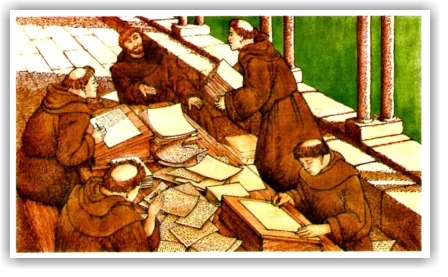 Monjes cantando en un monasterio