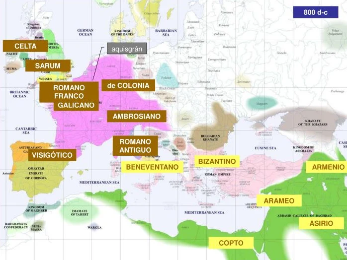 Mapa de las liturgias medievales de Europa