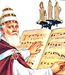 Representación de Gregorio el Magno junto a un manuscrito