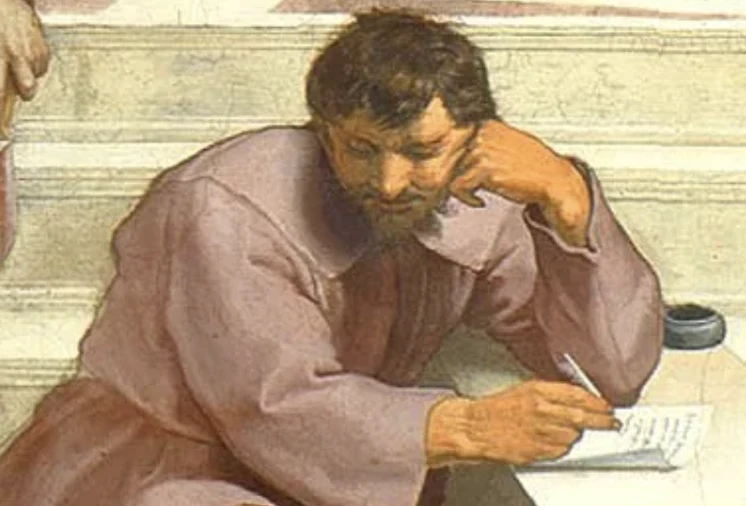 Detalle de Miguel Ángel como Heráclito en La escuela de Atenas