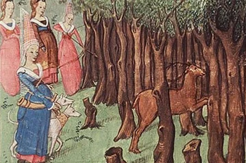 Ilustración medieval de una escena de caza