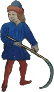 Figura medieval con herramienta agrícola