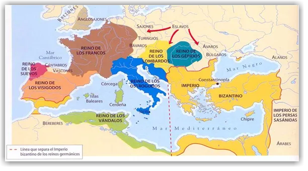 Mapa de Europa durante la expansión islámica